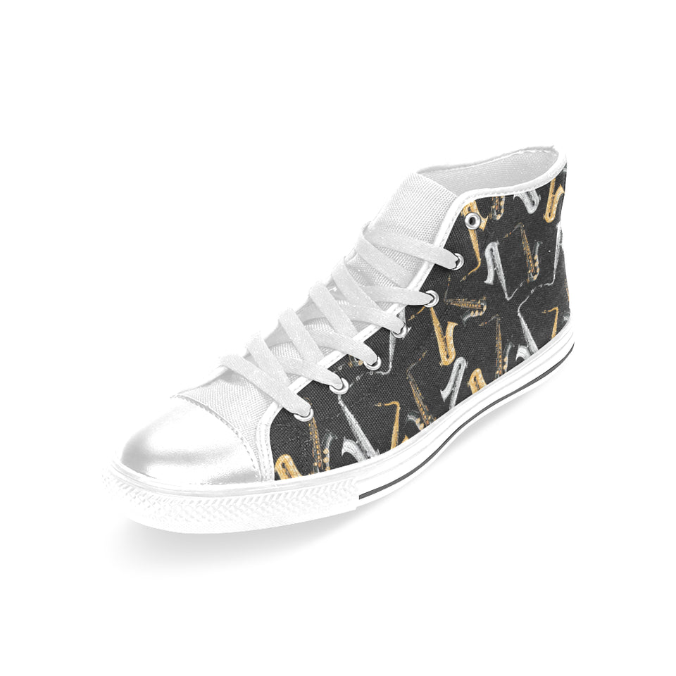 saxophone design pattern Women's High Top Canvas Shoes White