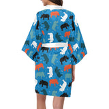 Colorful rhino pattern Women's Short Kimono Robe