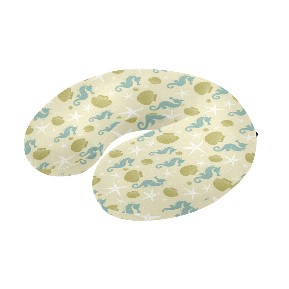 Seahorse shell starfish pattern background U-Shaped Travel Neck Pillow