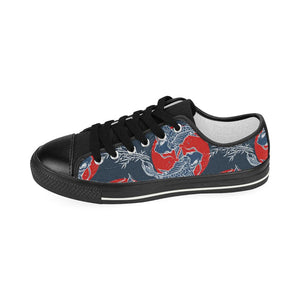 Koi Fish Carp Fishs hand drawn japanese art Kids' Boys' Girls' Low Top Canvas Shoes Black