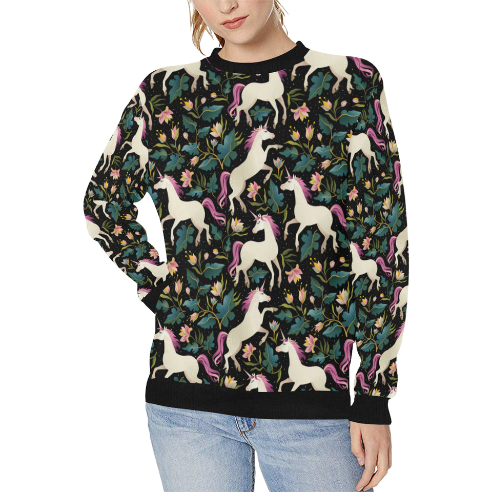 Unicorns forest background Women's Crew Neck Sweatshirt