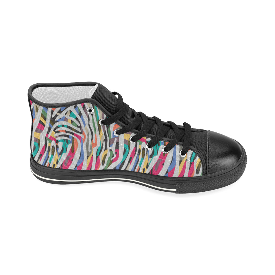 Colorful zebra skin pattern Women's High Top Canvas Shoes Black