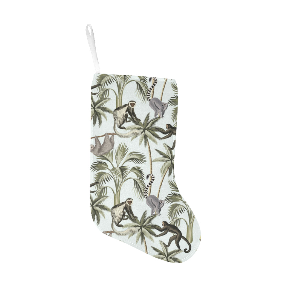 Monkey sloth lemur palm trees pattern Christmas Stocking