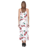 Hand drawn cherry pattern V-Neck Open Fork Long Dress