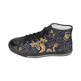 Gold dragon pattern Women's High Top Canvas Shoes Black
