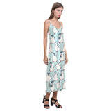Cute Penguin pattern V-Neck Open Fork Long Dress