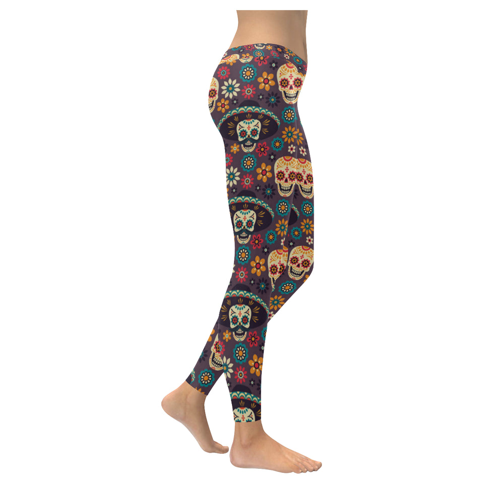 Sugar skulls flower maxican pattern Women's Legging Fulfilled In US
