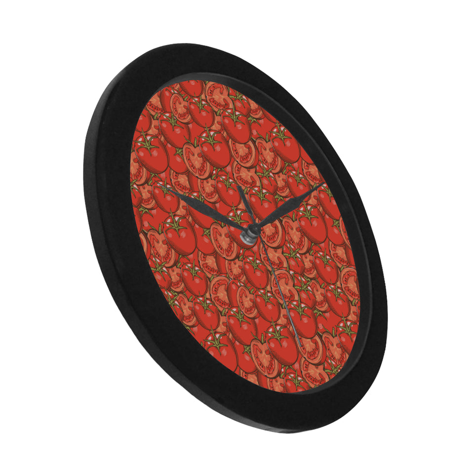 Red Tomato Pattern Elegant Black Wall Clock