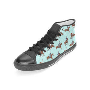 Horses running horses rider pattern Women's High Top Canvas Shoes Black