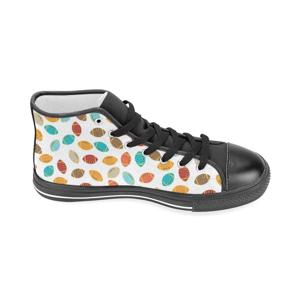 Colorful american football ball pattern Men's High Top Canvas Shoes Black
