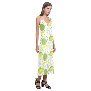 Durian pattern background V-Neck Open Fork Long Dress