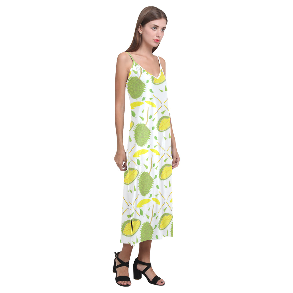 Durian pattern background V-Neck Open Fork Long Dress