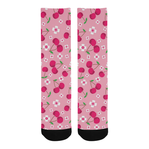 cherry flower pattern pink background Crew Socks