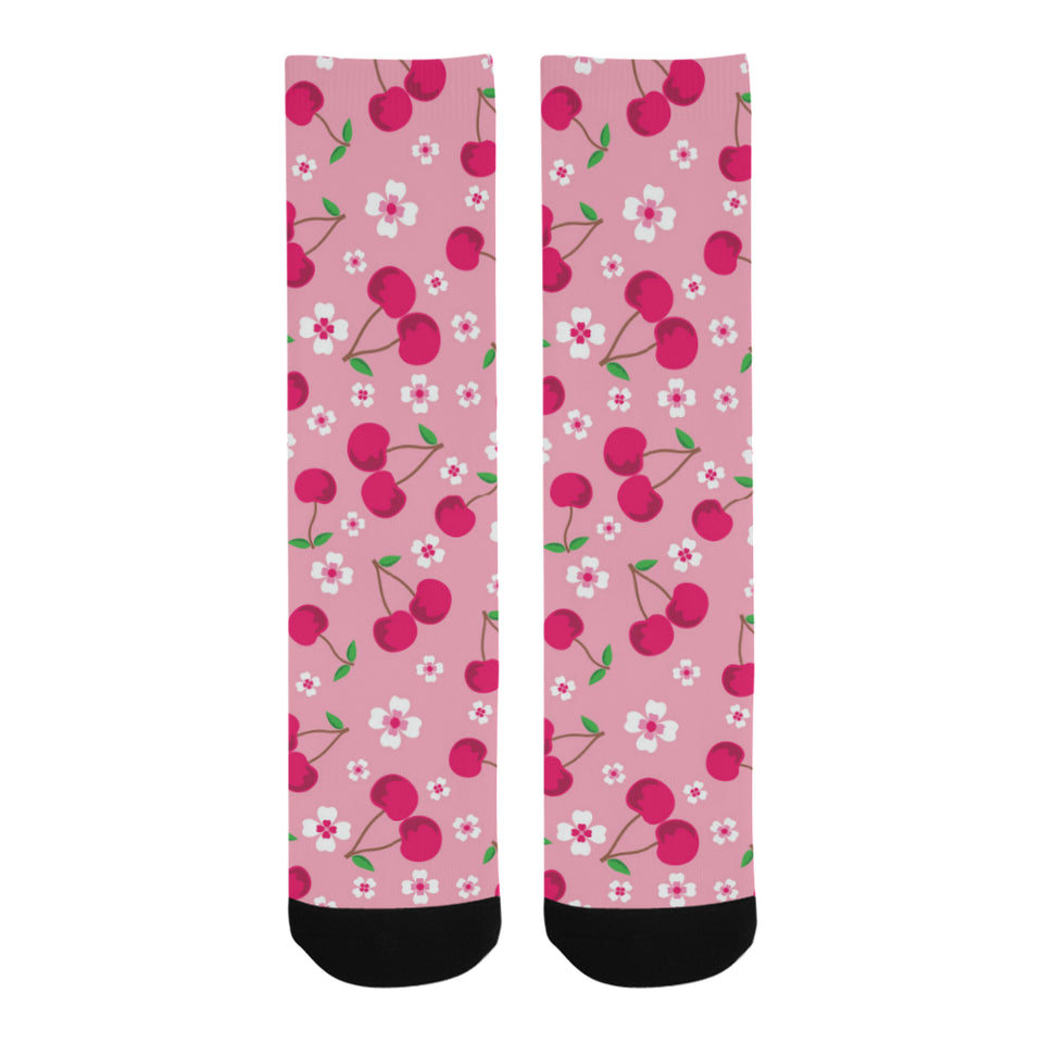 cherry flower pattern pink background Crew Socks