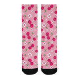 cherry flower pattern pink background Crew Socks