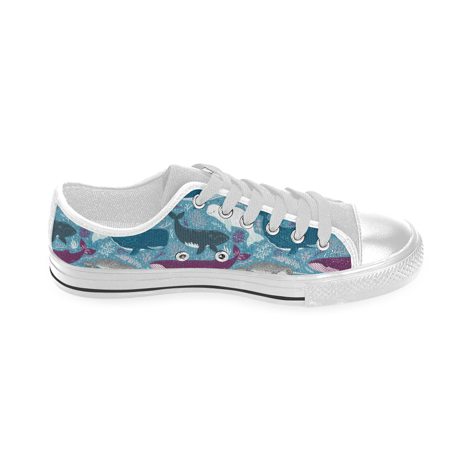 Whale design pattern Men's Low Top Shoes White