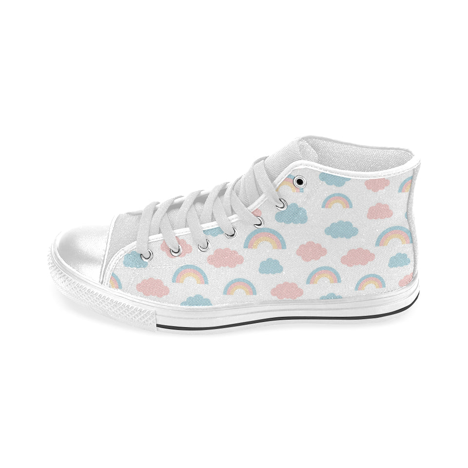 Cute rainbow clound pattern Men's High Top Canvas Shoes White