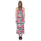 Watercolor paint textured watermelon pieces V-Neck Open Fork Long Dress
