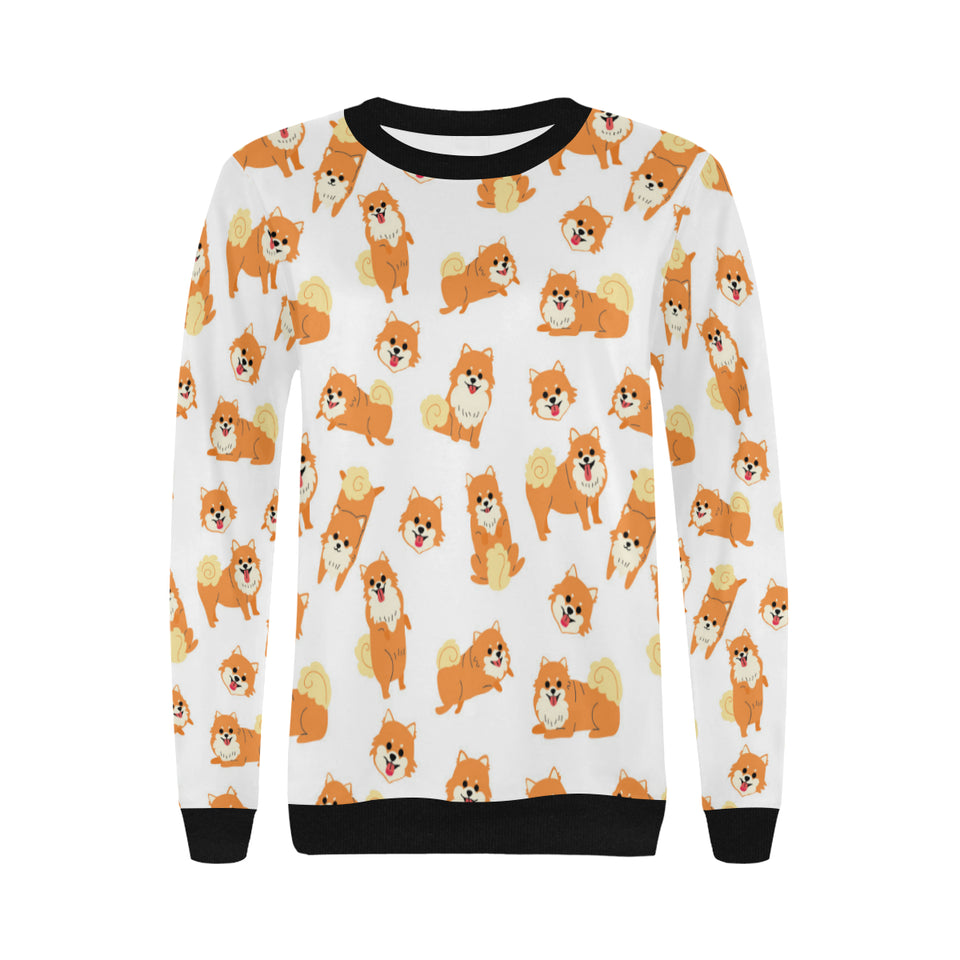 Brown pomeranian pattern Women's Crew Neck Sweatshirt