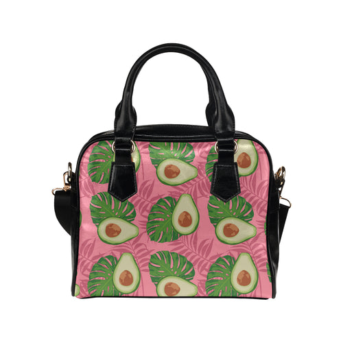 Avocado slices leaves pink back ground Shoulder Handbag