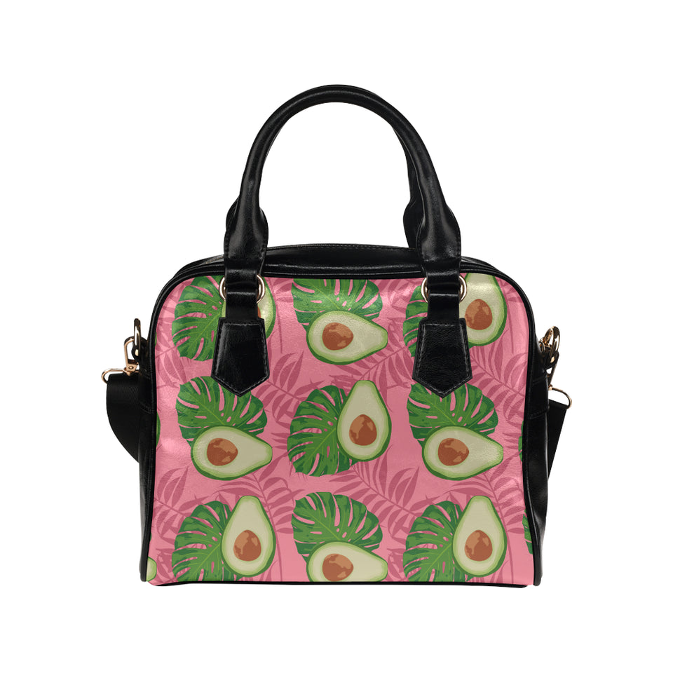 Avocado slices leaves pink back ground Shoulder Handbag