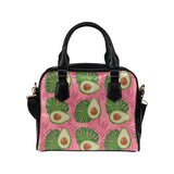 Avocado slices leaves pink back ground Shoulder Handbag