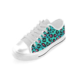 Green leopard skin print pattern Men's Low Top Canvas Shoes White