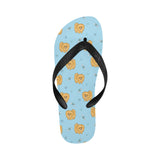 Brown cute pomeranian blue blackground Unisex Flip Flops