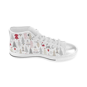 Cute Christmas tree pattern Women's High Top Canvas Shoes White