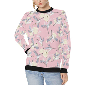 Japanese crane rose pattern Women's Crew Neck Sweatshirt