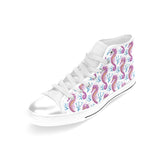 Purple seahorse blue coral pattern Women's High Top Canvas Shoes White