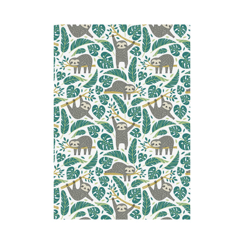 Cute sloths tropical palm leaves white background House Flag Garden Flag