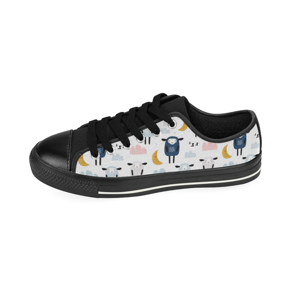 Cute sleeping sheep moon cloud pattern Men's Low Top Canvas Shoes Black