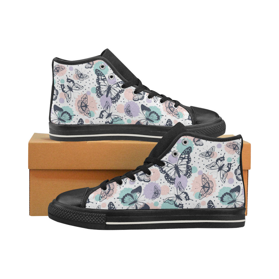 Butterfly pattern Men's High Top Canvas Shoes Black