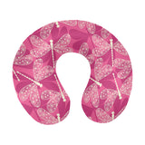 Beautiful dragonfly pink background U-Shaped Travel Neck Pillow