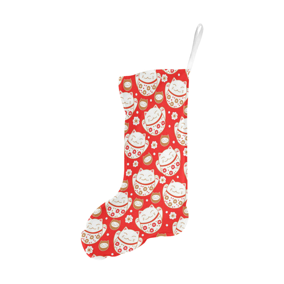 Cute Maneki neko cat red background Christmas Stocking