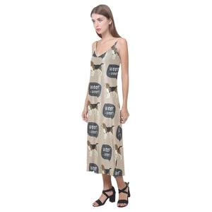 Beagle pattern V-Neck Open Fork Long Dress