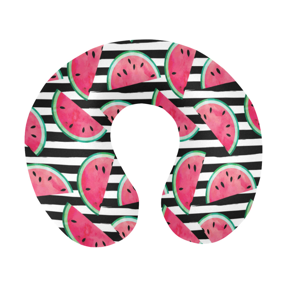 Watercolor paint textured watermelon pieces U-Shaped Travel Neck Pillow