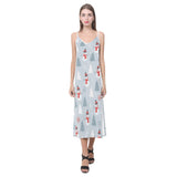 Snowman christmas  tree snow gray background V-Neck Open Fork Long Dress