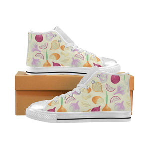 Onion garlic white red pattern Women's High Top Canvas Shoes White
