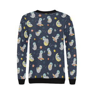 Cute sloth astronaut star planet rocket pattern Women's Crew Neck Sweatshirt
