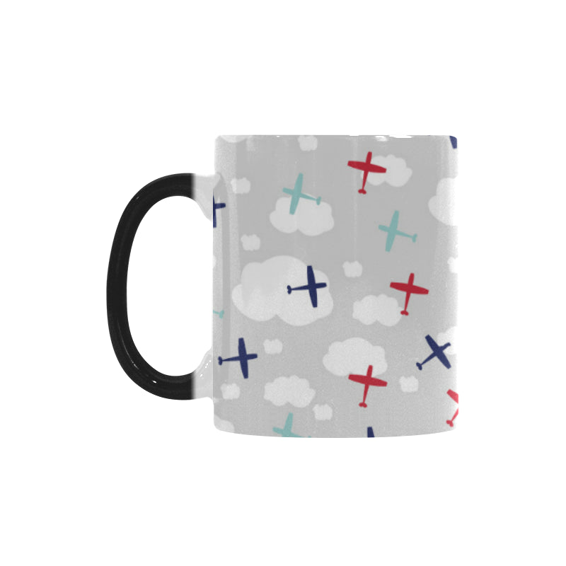 Airplane cloud grey background Morphing Mug Heat Changing Mug