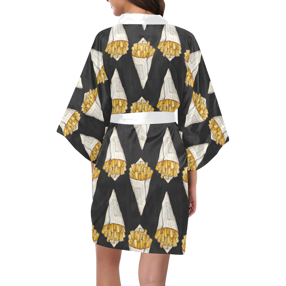 French fries dark background Women's Short Kimono Robe