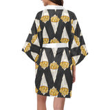 French fries dark background Women's Short Kimono Robe