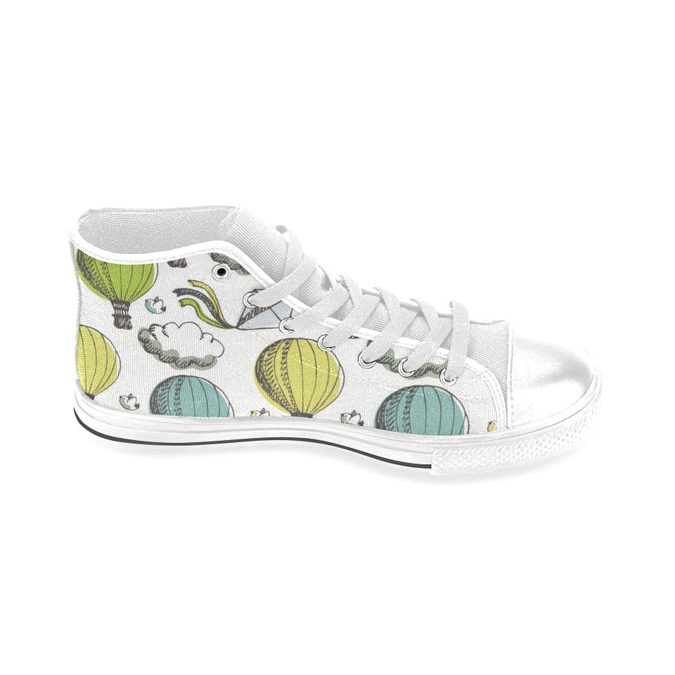 Hot Air Balloon Bird Cloud Pattern Men's High Top Canvas Shoes White