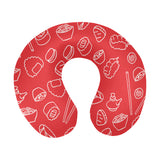 sushi pattern red background U-Shaped Travel Neck Pillow