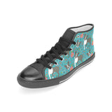 Boston terrier beautiful flower pattern Women's High Top Canvas Shoes Black