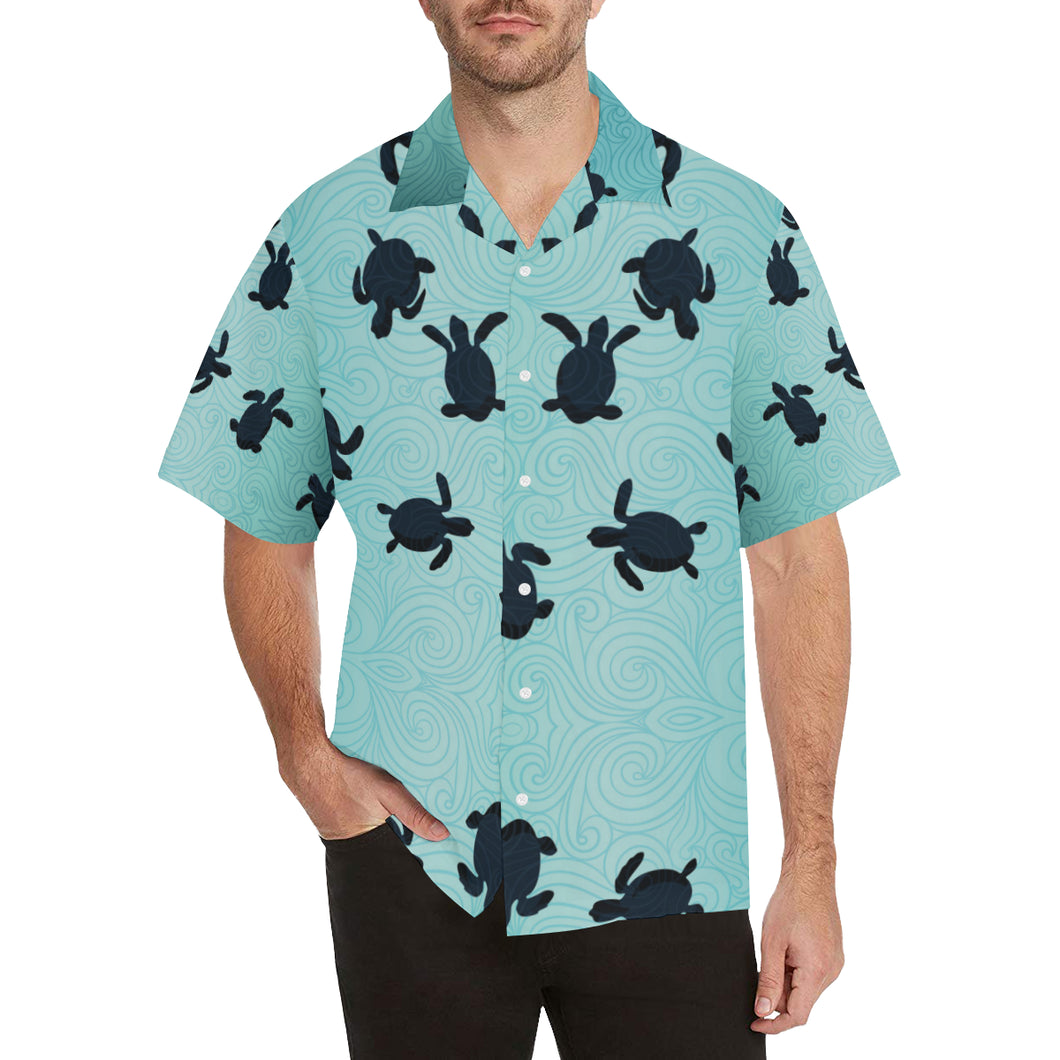 Sea turtle with blue ocean backgroud Men's All Over Print Hawaiian Shirt