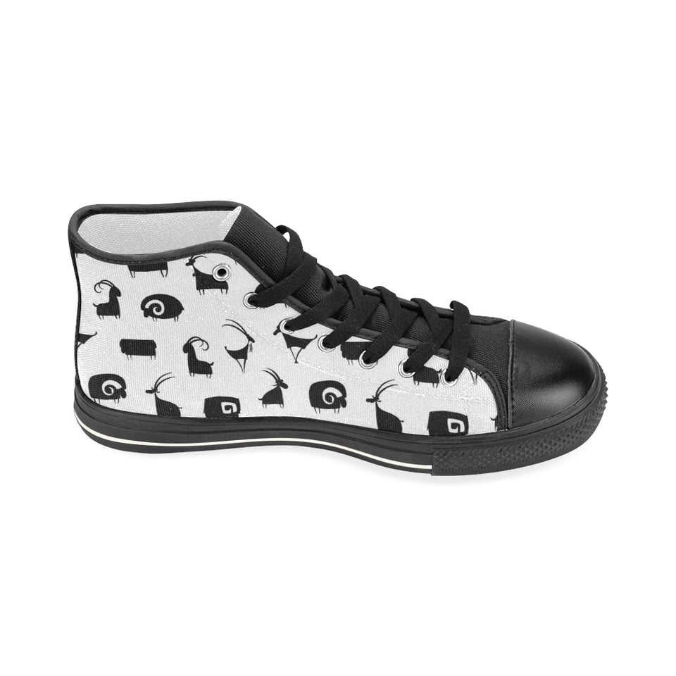 Goat ram pattern Women's High Top Canvas Shoes Black