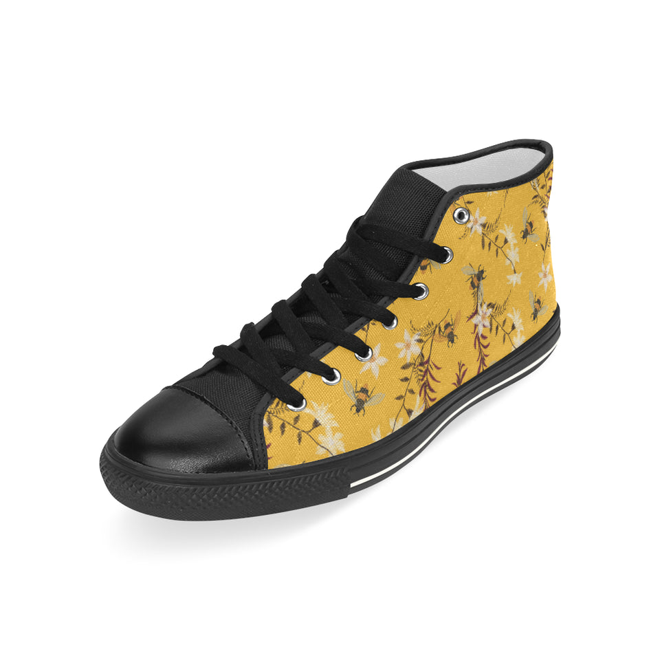 Bee flower pattern Men's High Top Canvas Shoes Black